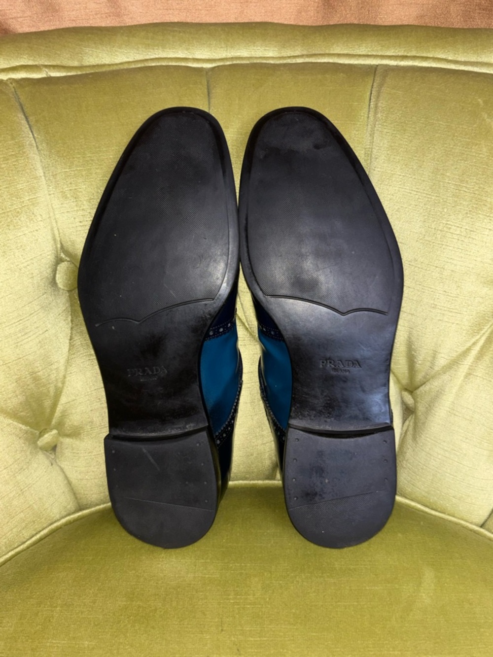 Prada Men's two tone navy blue shiny Leather Dress Monk Shoes w/ Tassel size 7 - Picture 3 of 10
